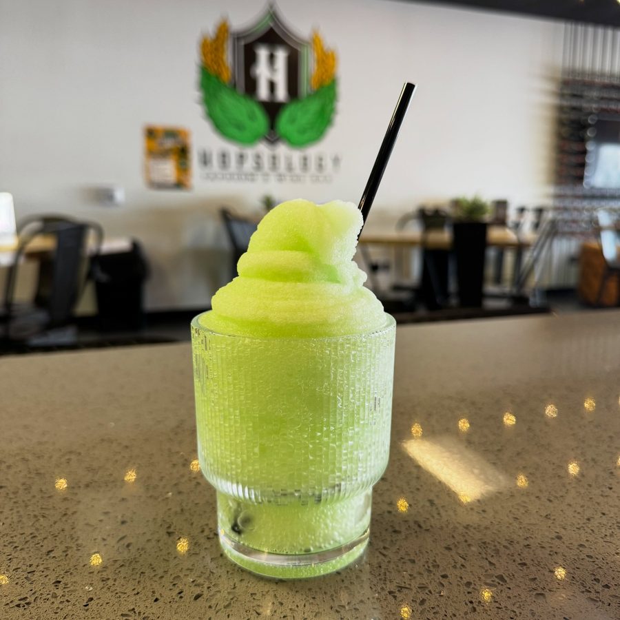 Sour apple-tini slushie at Hopsology